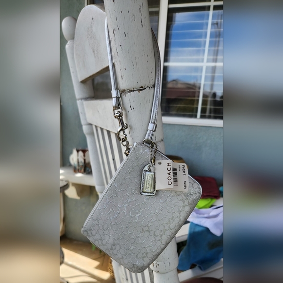 Coach Wallet Mini Signature Silver Lurex Wristlet Logo Wallet (NWT) - Picture 8 of 11